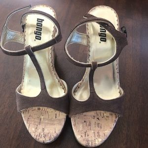 Brown and gold platform sandals